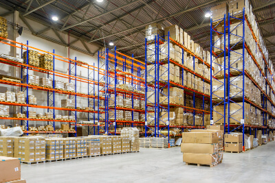 A warehouse with stored goods